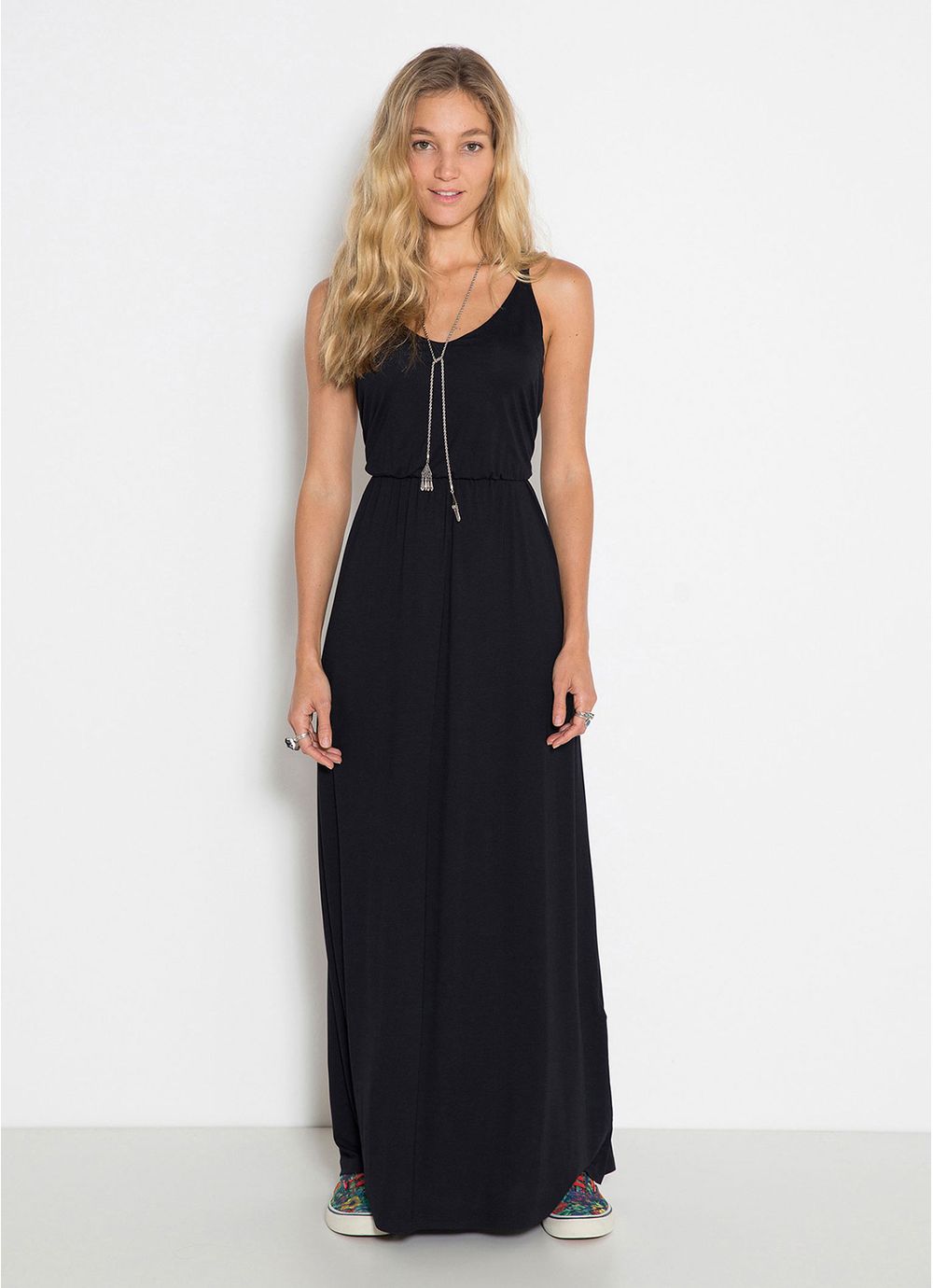 vestido longo malha preto