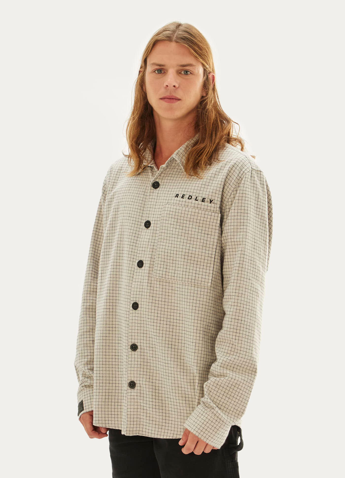 Camisa manga longa quadriculada cinza