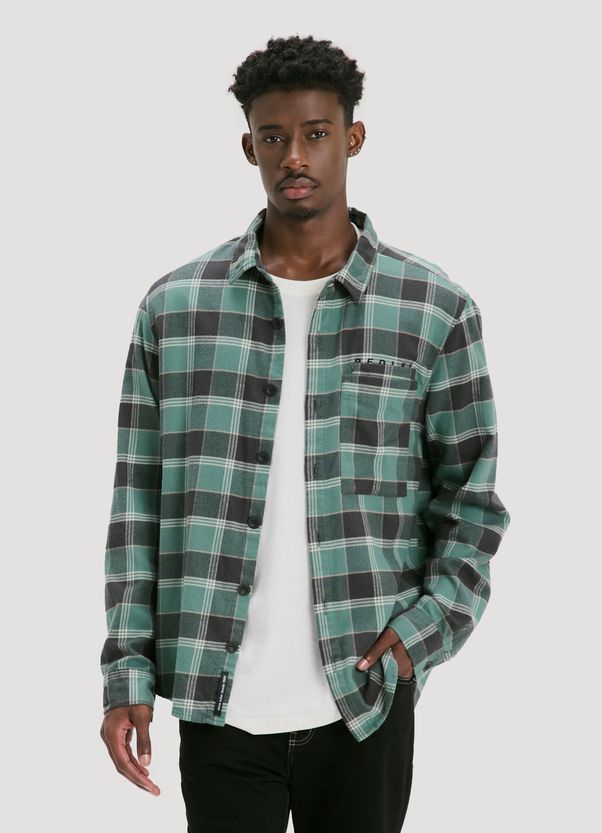 Camisa flanelada manga longa xadrez verde G