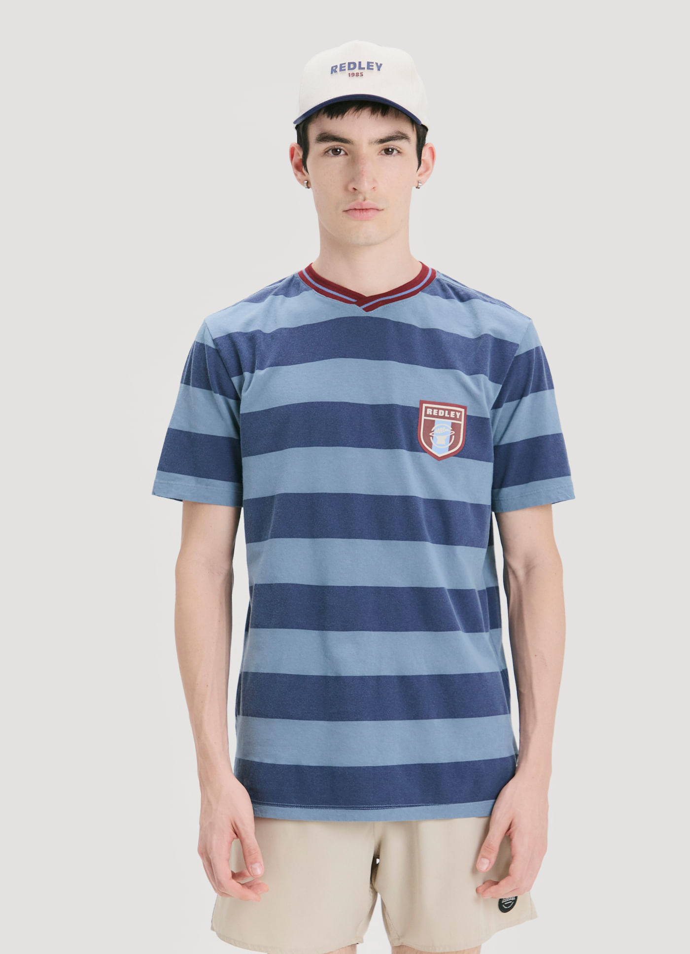 T-shirt listra retro azul