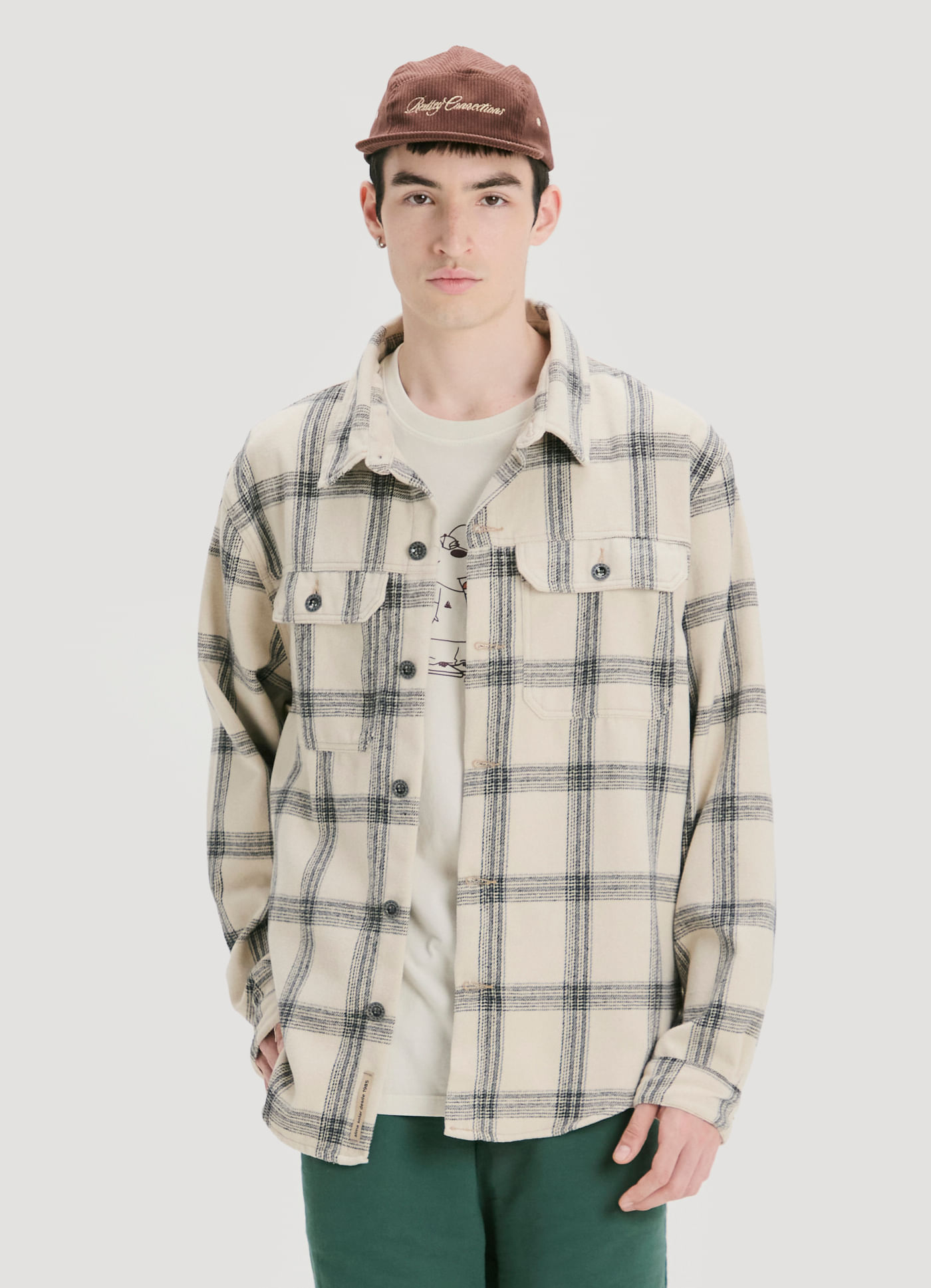 Camisa overshirt xadrez clara areia