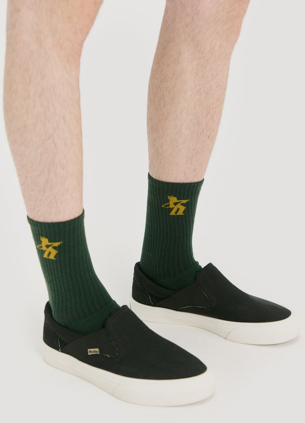 Meia canelada cano alto ripper verde escuro 39-44