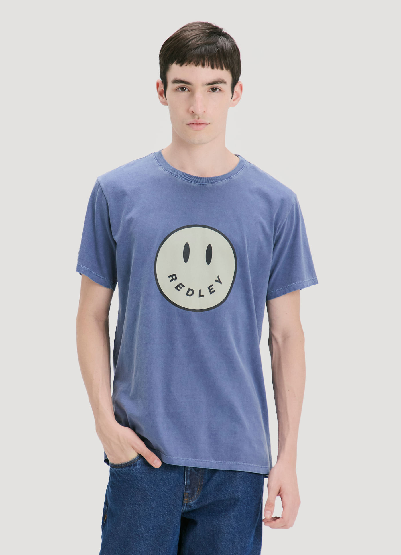 T-shirt estonada sorriso azul marinho